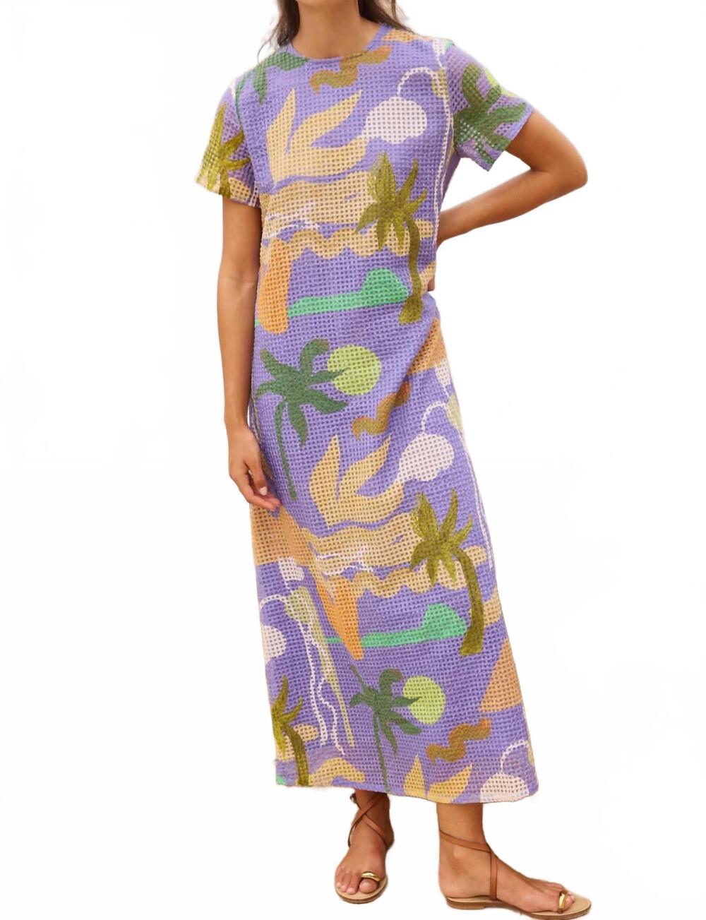 NEW OLIPHANT short sleeve shift maxi dress in paradiso